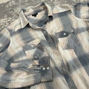 Torrid Button Down Up Womens Collar Long Sleeve Pink & Gray Plaid Size 00